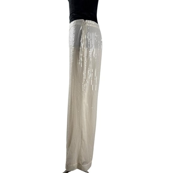 HOUSE OF HARLOW 1960 Women's Cream Sequin Wide Leg High Waist Palazzo Pants Sz 6 - Picture 2 of 13